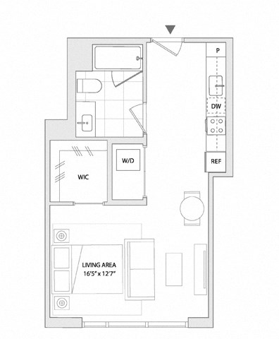 Floor plan for studio, 1 bath, 474 sqft